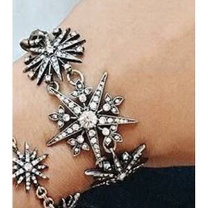 Chloe + Isabel Starburst Statement Bracelet Antique Rhodium Crystal Celestial